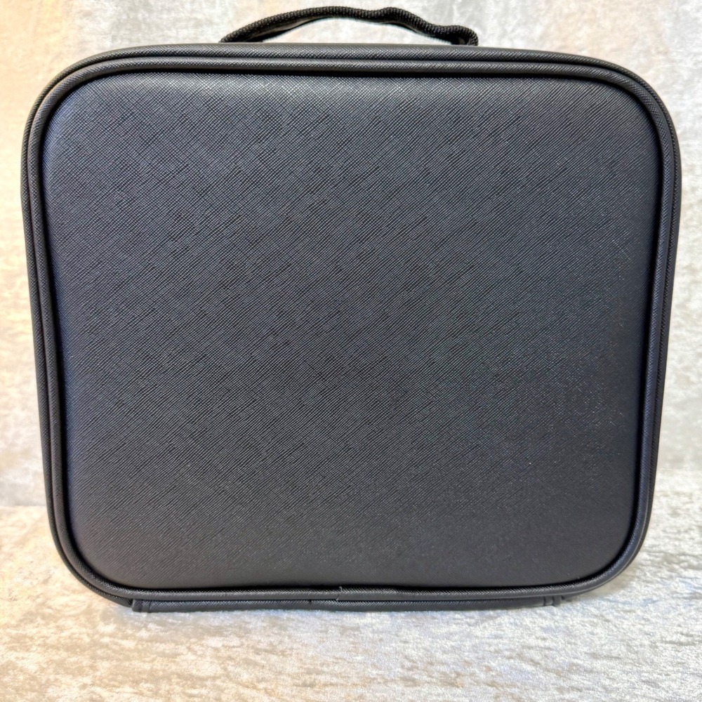 Black Makeup Case Vanity Mirror LED Light‎ USB Rechargeable Cosmetic Organizer
